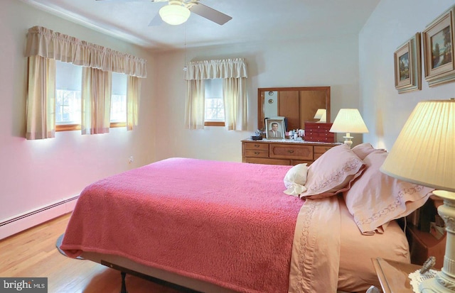 bedroom featuring a baseboard radiator and wood-type flooring