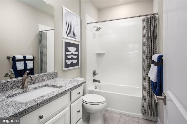 full bathroom with vanity, tile patterned flooring, toilet, and shower / bath combo with shower curtain