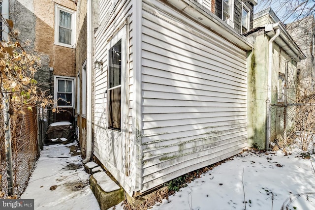 view of snow covered exterior