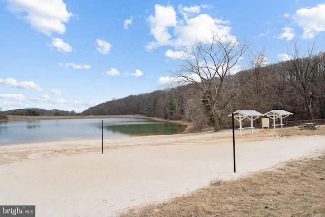 water view with a wooded view