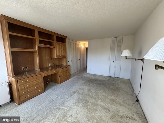 unfurnished office with light carpet and a textured ceiling