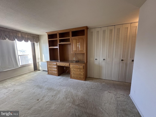 unfurnished office with light colored carpet and a textured ceiling