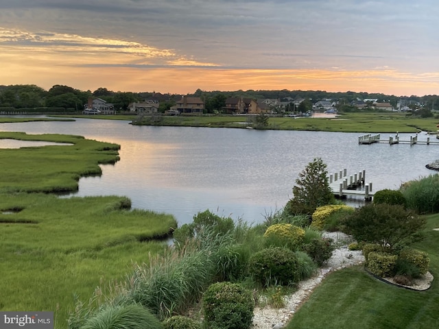 water view featuring a dock