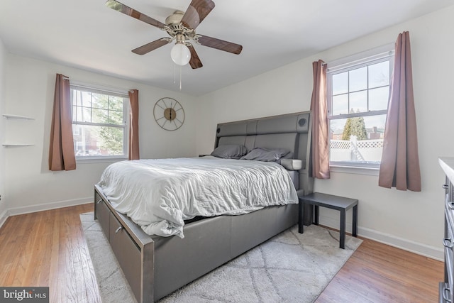 bedroom featuring ceiling fan and light hardwood / wood-style floors