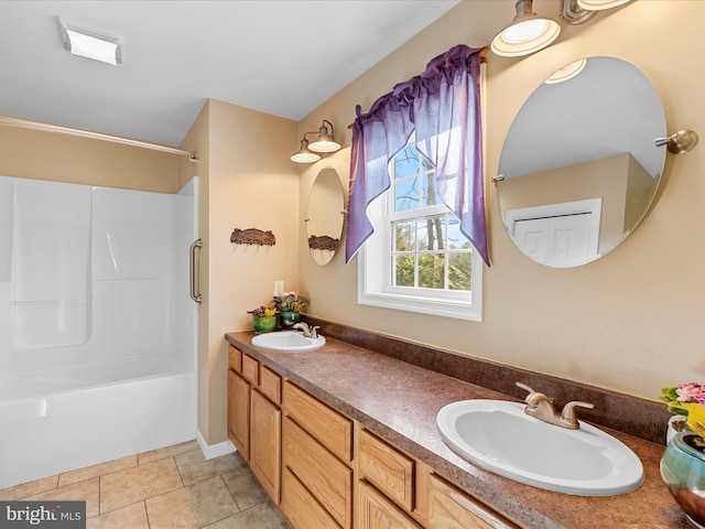 bathroom with vanity and tile patterned flooring