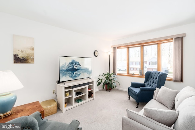 living room with light colored carpet