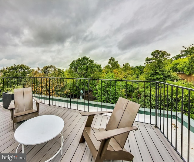 deck featuring a covered pool