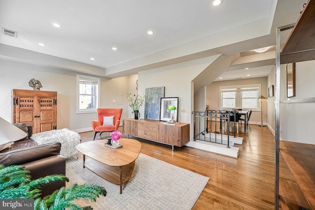 living room featuring light hardwood / wood-style flooring