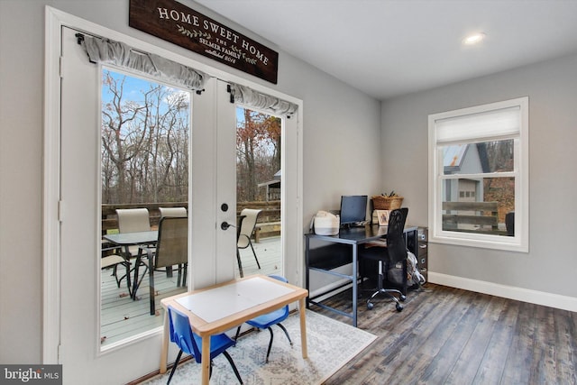 480 Natural Dam Rd, Gettysburg, PA 17325 - home office with wood finished floors, baseboards, french doors, and recessed lighting