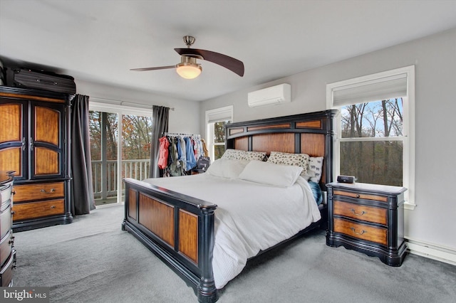 480 Natural Dam Rd, Gettysburg, PA 17325 - carpeted bedroom with a wall unit AC, access to outside, and a ceiling fan