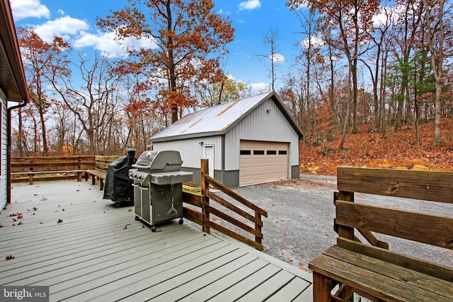 480 Natural Dam Rd, Gettysburg, PA 17325 - deck featuring a garage, a grill, and an outdoor structure