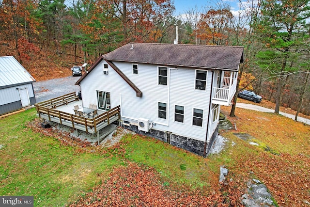 480 Natural Dam Rd, Gettysburg, PA 17325 - back of house with a lawn, a wooden deck, ac unit, and roof with shingles