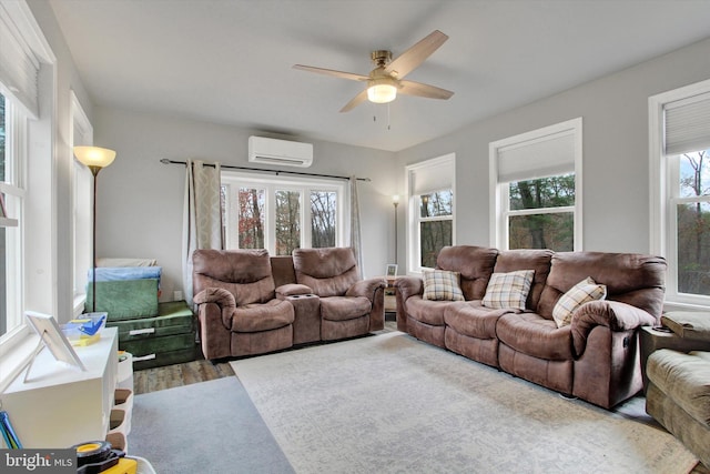 480 Natural Dam Rd, Gettysburg, PA 17325 - living area with wood finished floors, ceiling fan, and a wall mounted AC