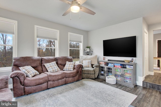 480 Natural Dam Rd, Gettysburg, PA 17325 - living area featuring a ceiling fan, wood finished floors, and baseboards