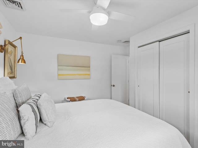 bedroom with a closet and ceiling fan