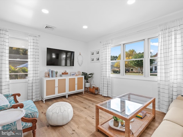 living room with light wood-type flooring