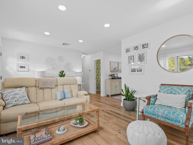 living room with light hardwood / wood-style flooring