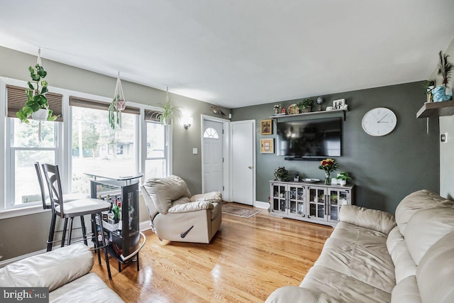 living room featuring a healthy amount of sunlight and hardwood / wood-style floors