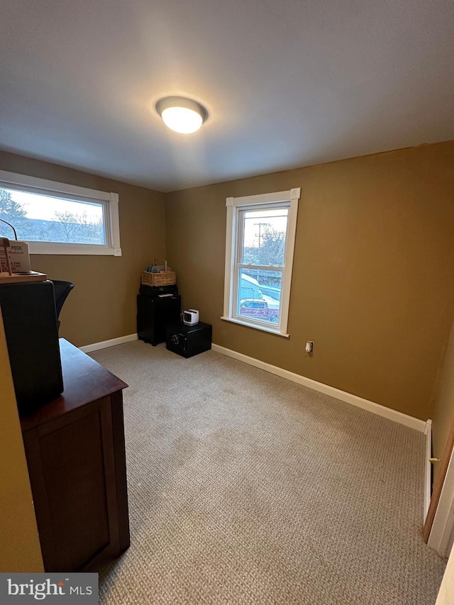 view of carpeted home office