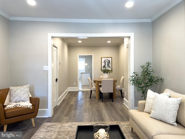 interior space featuring dark wood-type flooring and ornamental molding