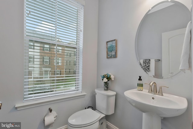 bathroom with a healthy amount of sunlight, sink, and toilet