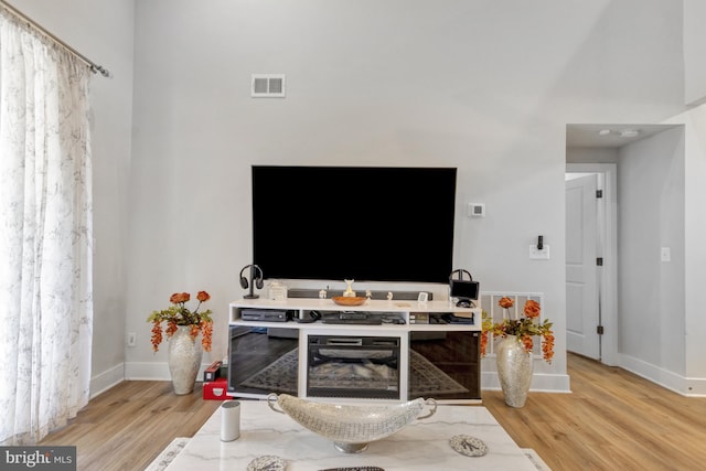 living room with light hardwood / wood-style flooring