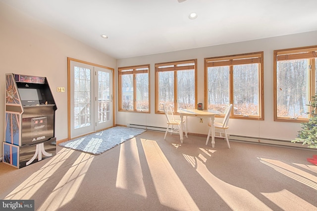 unfurnished sunroom with vaulted ceiling