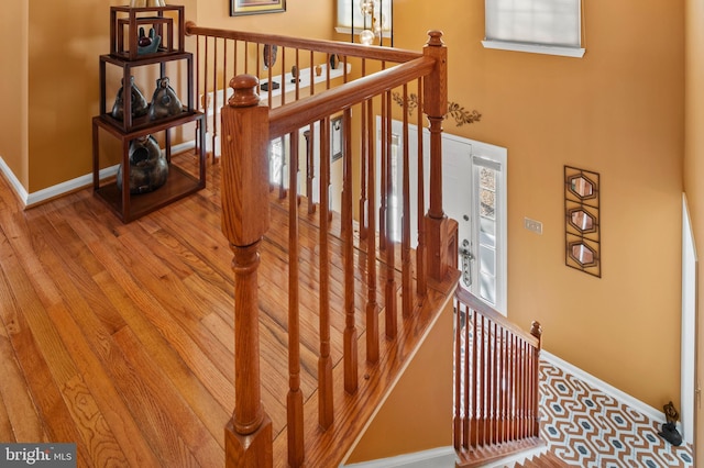 stairs with hardwood / wood-style floors