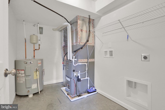 utility room featuring water heater and heating unit