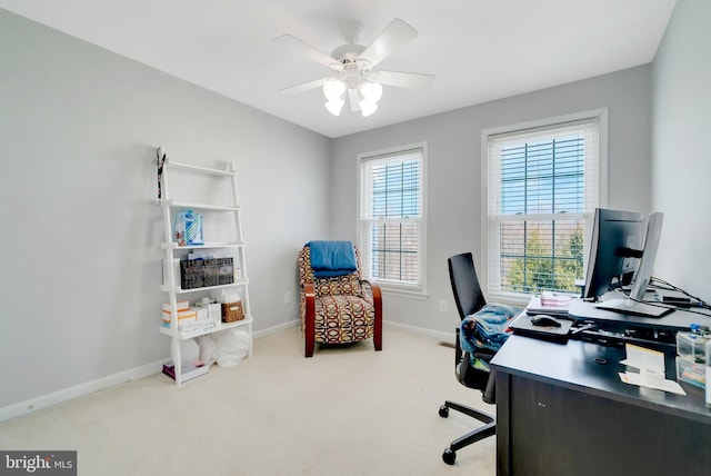 office with ceiling fan and carpet floors