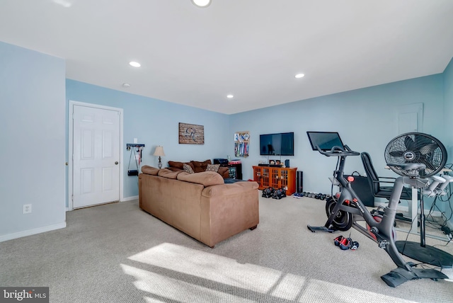 workout room with light carpet