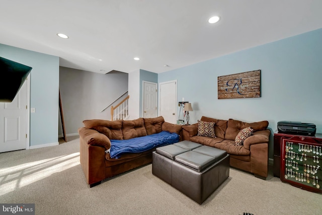 living room with light carpet