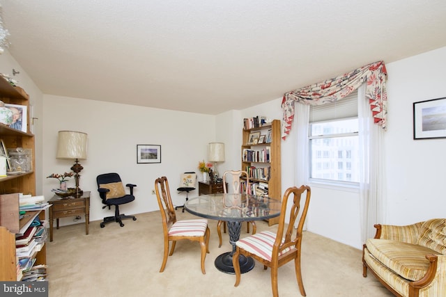 dining space with light carpet