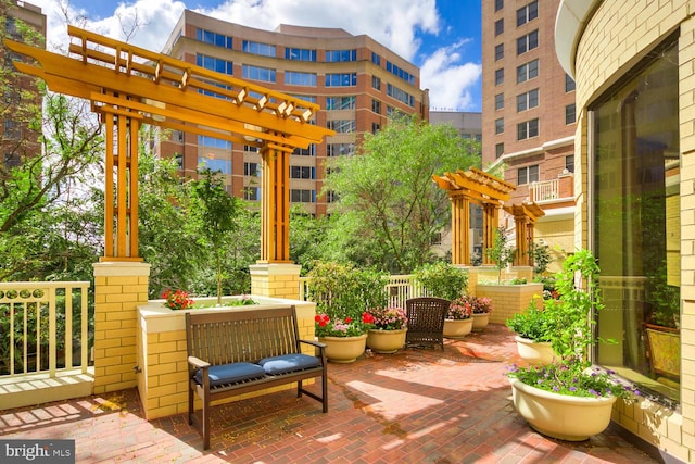 view of patio featuring a pergola