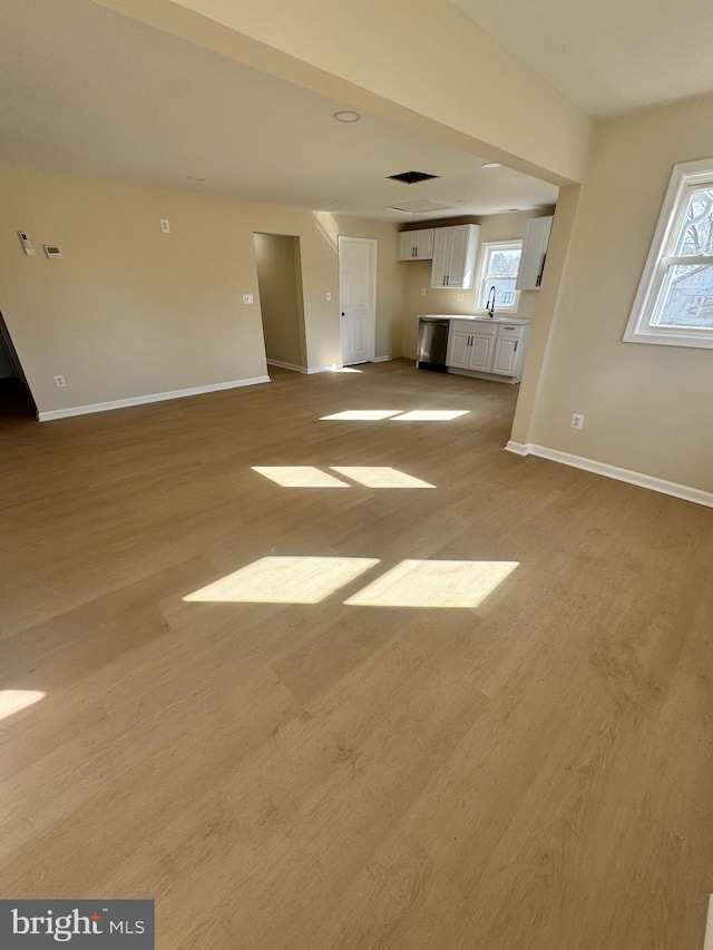 unfurnished living room with light hardwood / wood-style floors