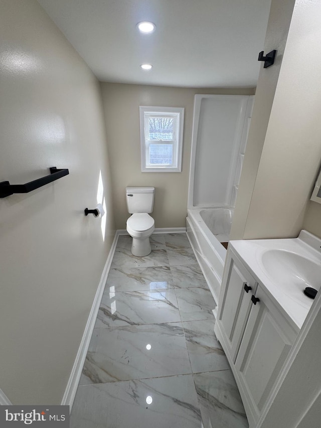 full bathroom with vanity, shower / washtub combination, and toilet