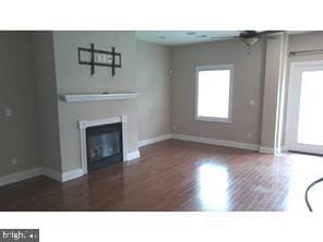 unfurnished living room featuring dark hardwood / wood-style floors