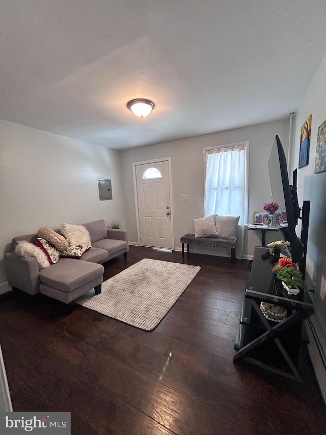 living room with baseboards and hardwood / wood-style floors