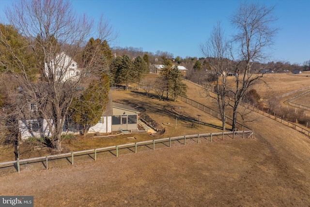 drone / aerial view with a rural view