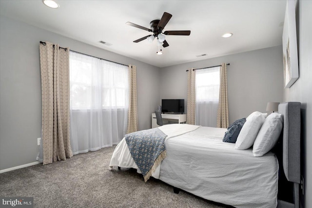 bedroom featuring carpet and ceiling fan