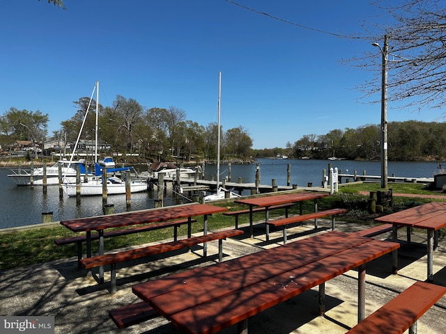 view of dock with a water view