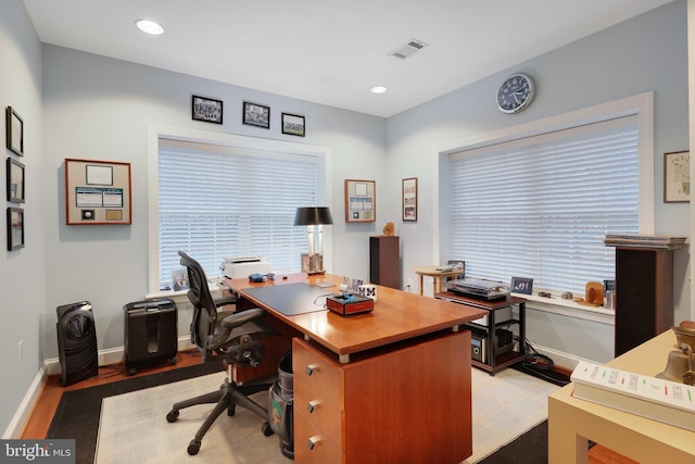 office area with hardwood / wood-style floors