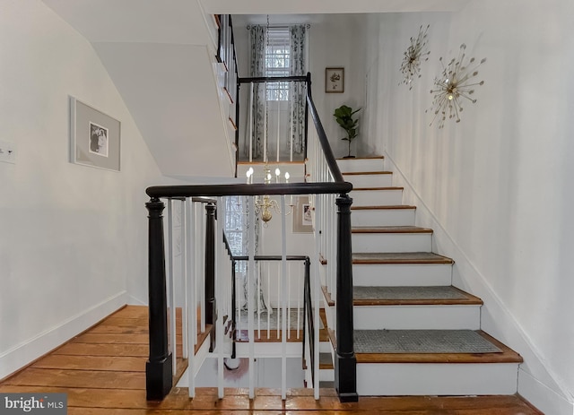 stairway with wood-type flooring