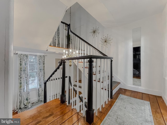 stairway featuring hardwood / wood-style floors