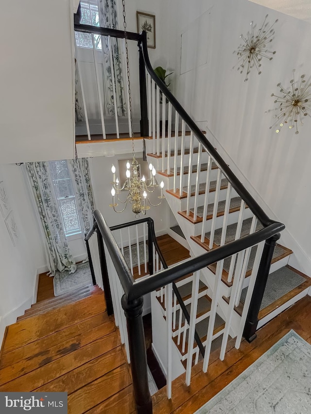 staircase with hardwood / wood-style floors