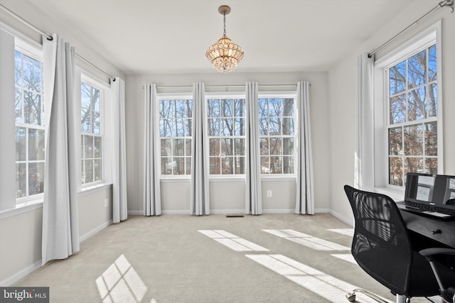 home office featuring light colored carpet