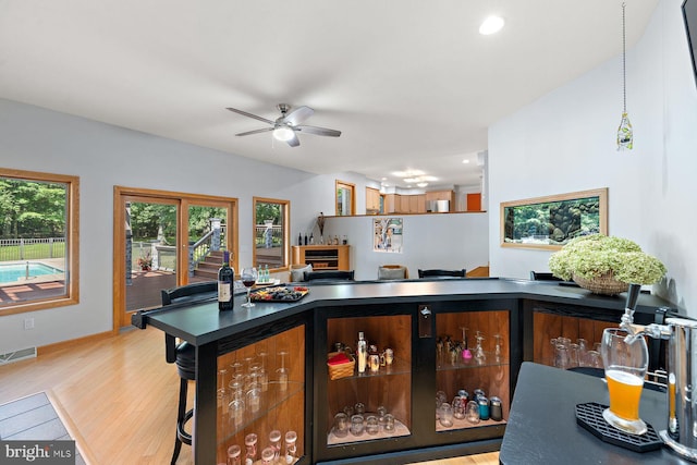 interior space featuring light hardwood / wood-style flooring and ceiling fan