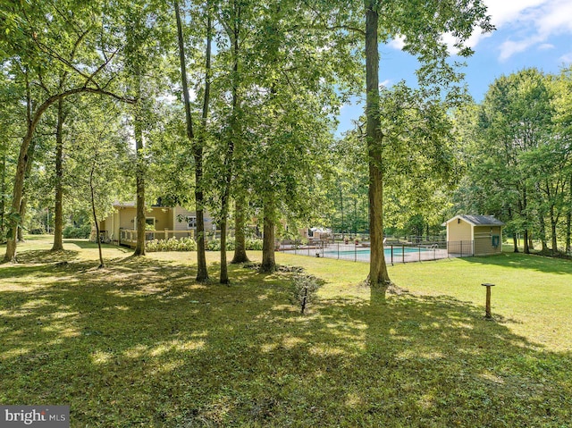 view of yard with a storage shed