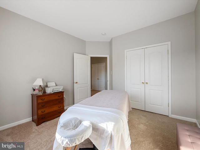 carpeted bedroom featuring a closet