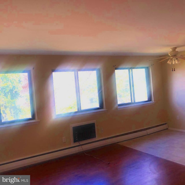 unfurnished room featuring a baseboard radiator and wood-type flooring